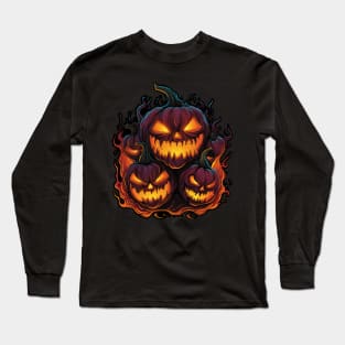 Flaming Jack O Lanterns Graphic Long Sleeve T-Shirt